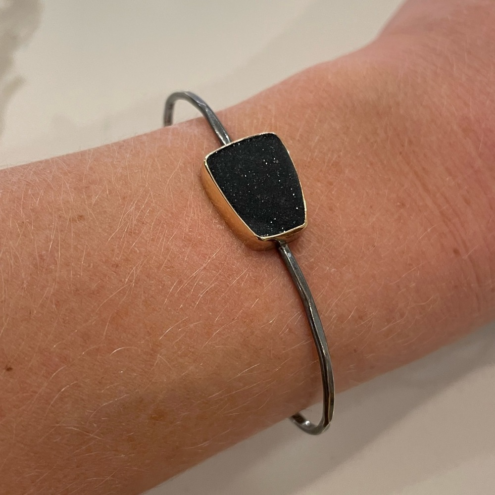 14K Gold and Black Druzy Bracelet Cuff - Melissa Joy Manning
